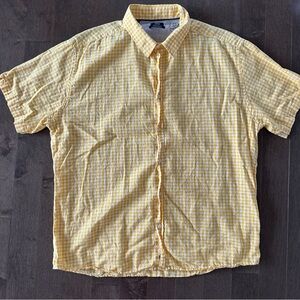 Benson Men's 100% Linen Gingham Button Down Yellow Spring Preppy Causal Size XXL